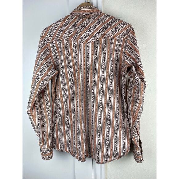 Fossil Men's Size M Vintage Fit Brown Striped Pearl Snap Front Western Shirt - Picture 4 of 7